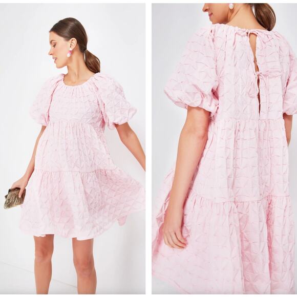 HYACINTH HOUSE x TUCKERNUCK Pink Diamond Textured Isabella Mini Dress {3T43} - Picture 3 of 7